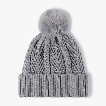 Twist Solid Color Knit Pom Beanie