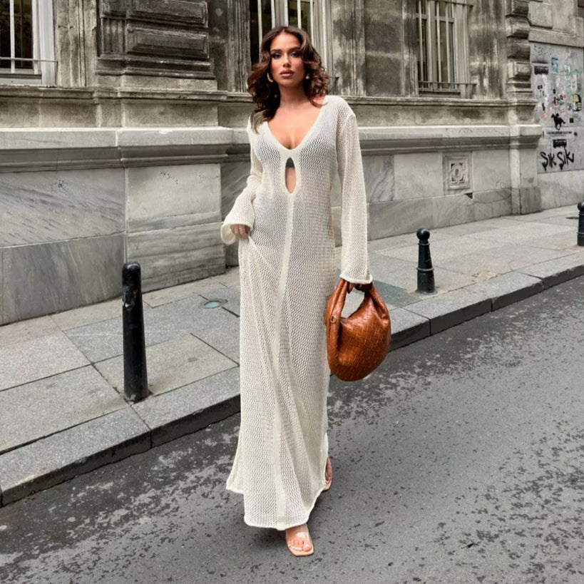 Sexy V-Neck Hollow Out Knit Cover Up