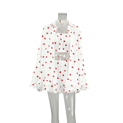 Love Print Flounce Sexy Sleepwear Sets