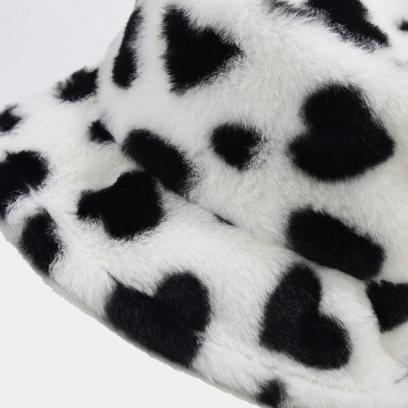 Love Print Plush Warm Cute Bucket Hats