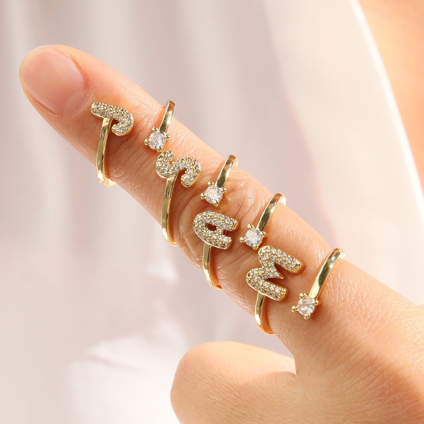 Letters A–Z Sparkling Zircon Adjustable Ring