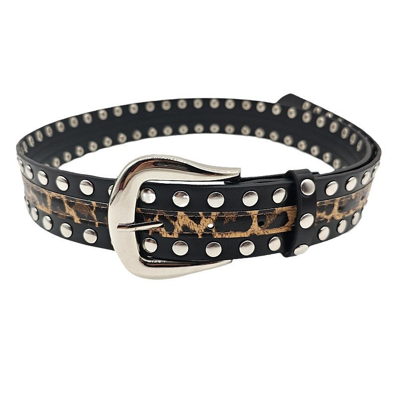 Leopard Stud Punk Simple Leather Belt