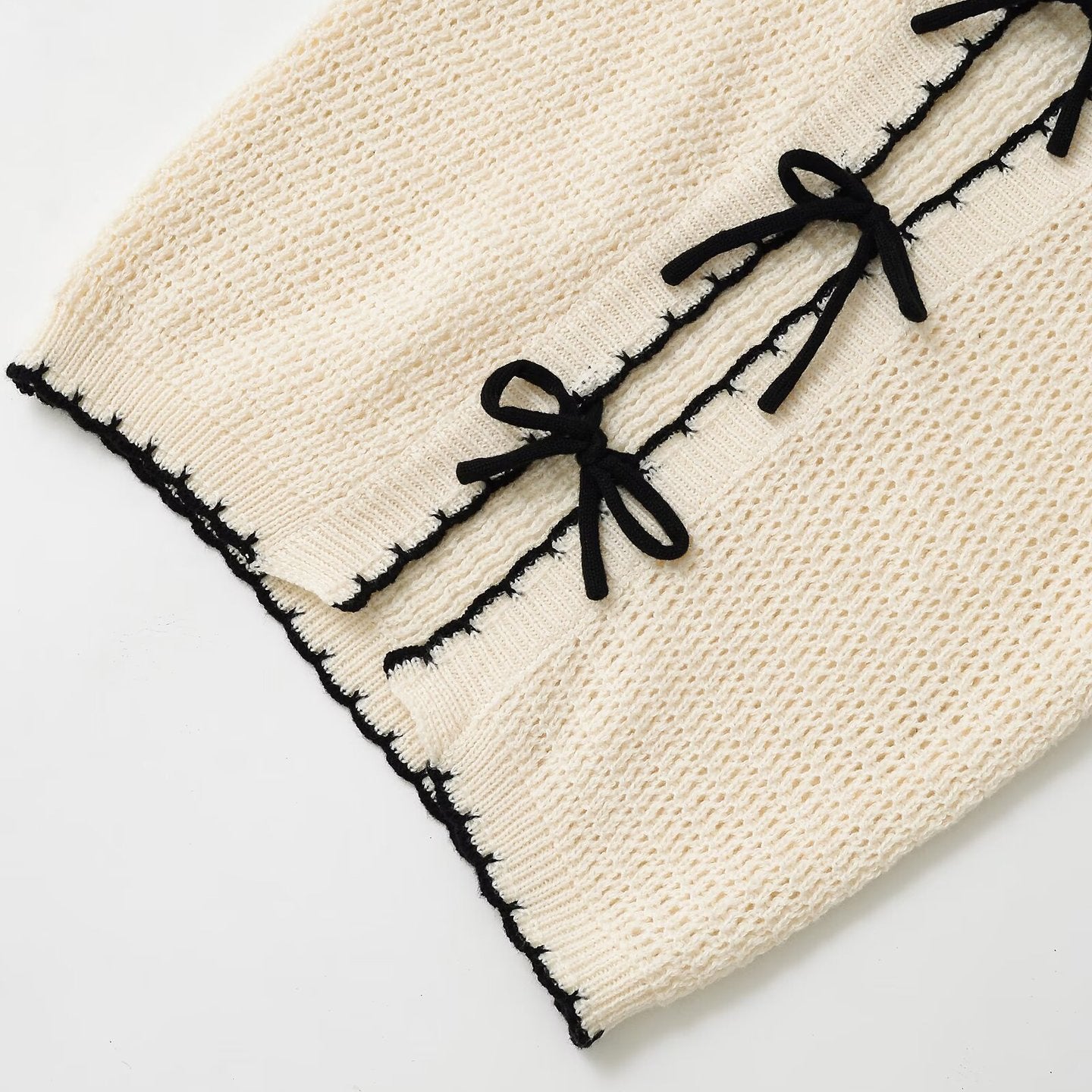 Color Block Bow Front Short Sleeves Knit Top