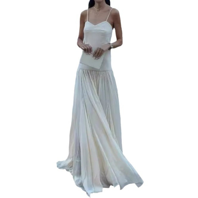 Elegant Pleated String Tie Backless Dress