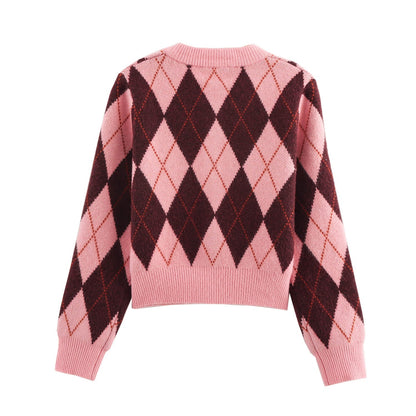 Vintage Diamond Checker Button Down Knit Cardigan