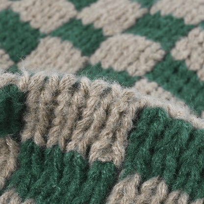 Plaid Contrast Color Warm Knit Beanie