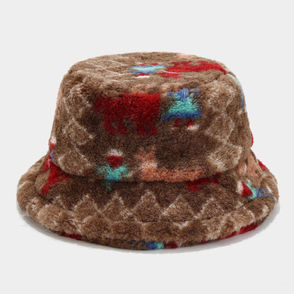 Casual Heart Pattern Soft Fuzzy Winter Bucket Hat