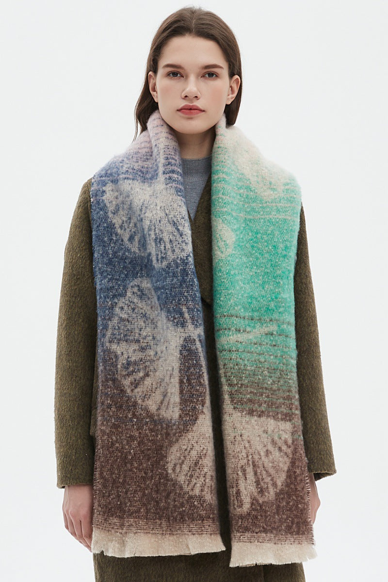 Leaf Print Gradient Color Scarves