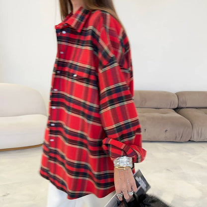 Vintage Plaid Loose Lapel Collar Top