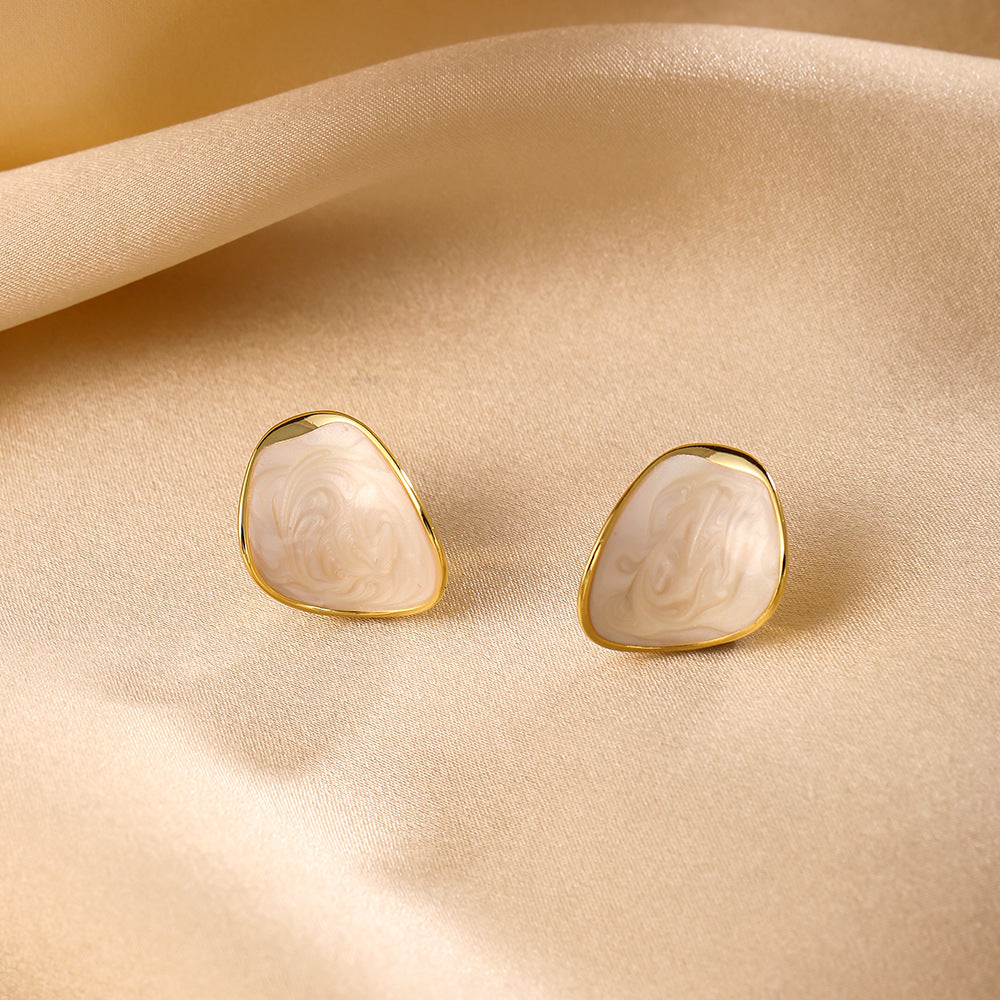 Elegant Gold Irregular Enamel Stud Earrings