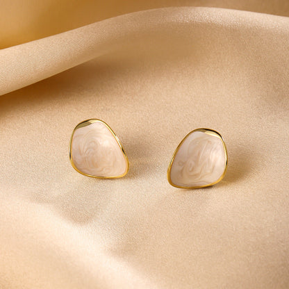 Elegant Gold Irregular Enamel Stud Earrings