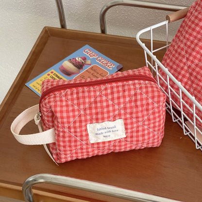 Plaid Simple Color Block Make Up Bag