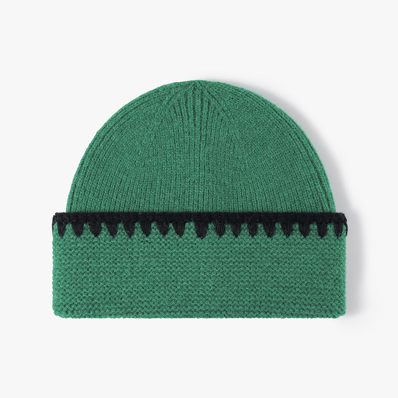 Minimalist Textured Cuffed Contrast Trim Knit Beanie