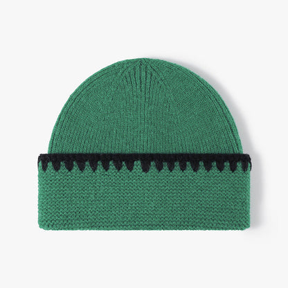 Minimalist Textured Cuffed Contrast Trim Knit Beanie