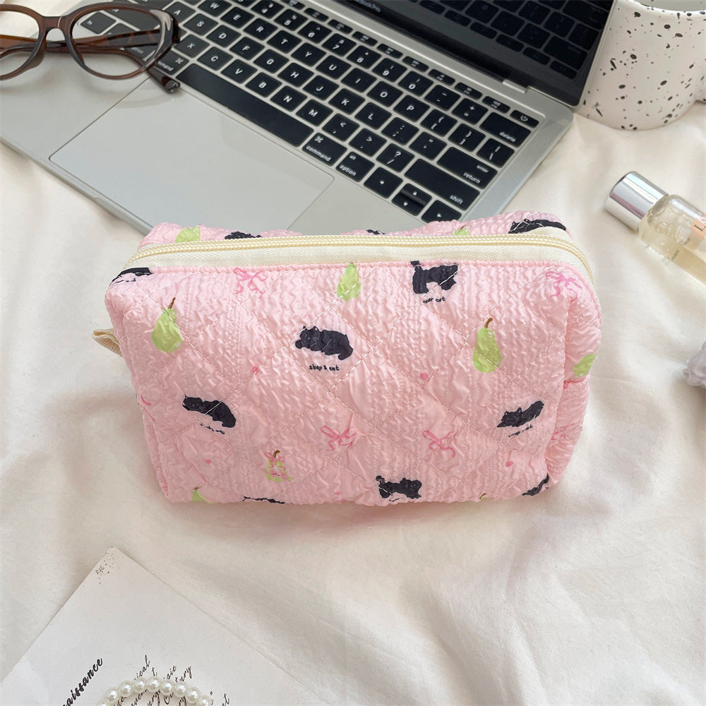 Cute Cartoon Print Flower Print Make Up Bag