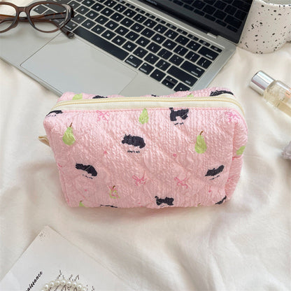Cute Cartoon Print Flower Print Make Up Bag