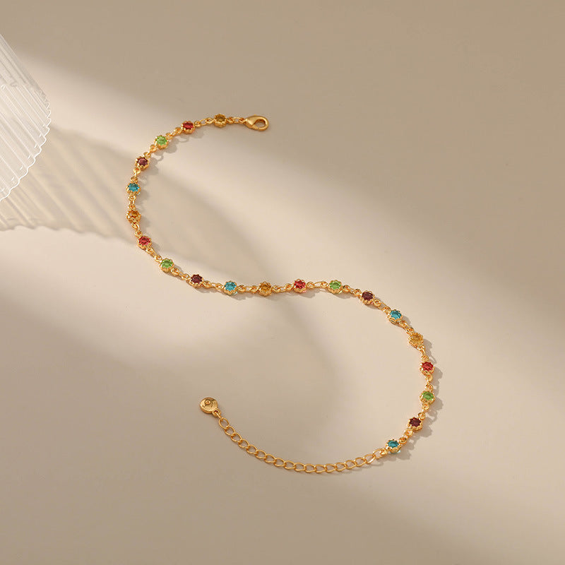 Colorful Zircon Simple Chain Anklets
