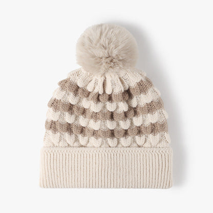 Stripe Contrast Color Simple Knit Pom Beanie