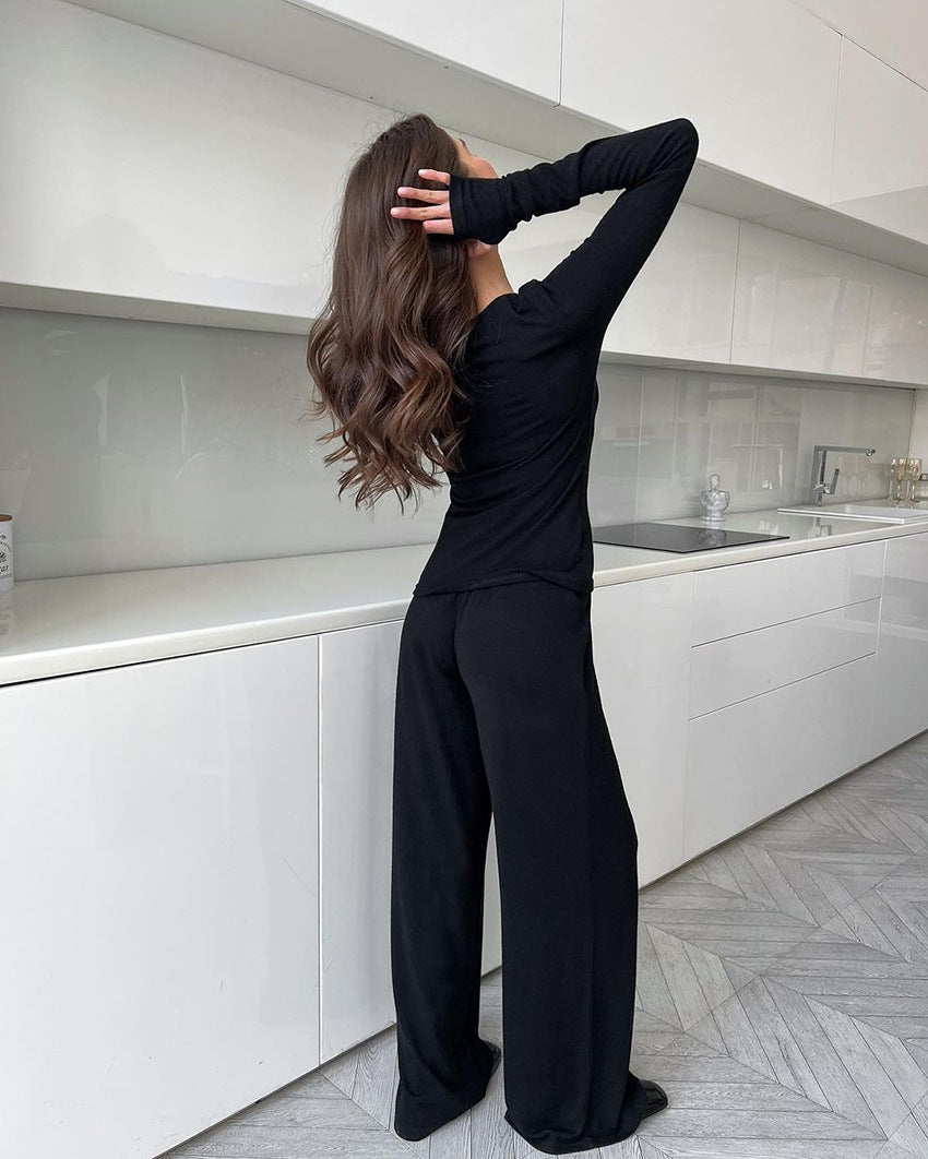 Soft Round Neck Long Sleeve Pajamas Sets