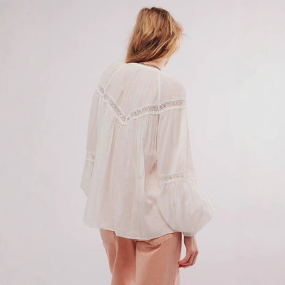 Minimalist Hollow Out Lace Long Sleeve Blouse