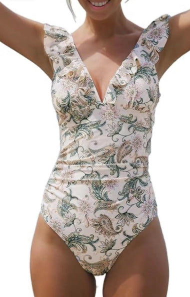 Floral Print Flounce Back String Tie Swimwear