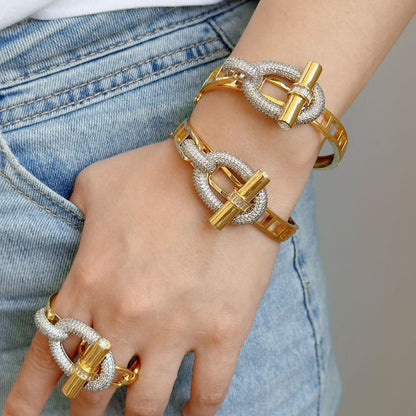 Elagant OT Buckle Zircon Studded Wrap Bracelet