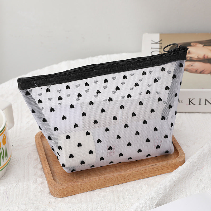 White Love Mesh Portable Make Up Bags