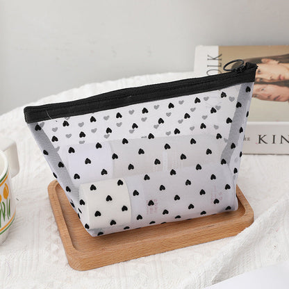 White Love Mesh Portable Make Up Bags