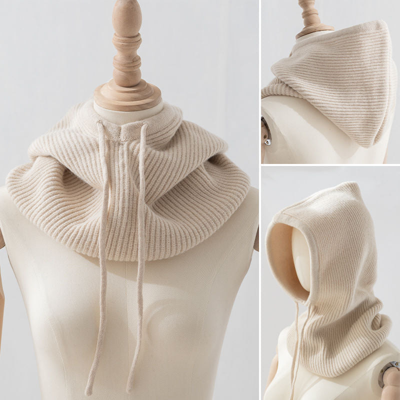 Drawstring Hooded Scarf One-Piece Hat & Scarf