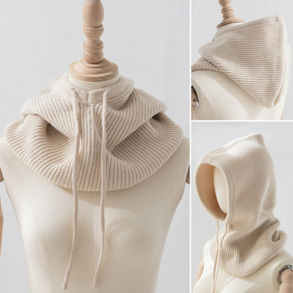 Drawstring Hooded Scarf One-Piece Hat & Scarf