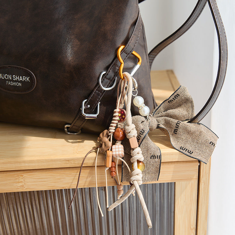 Cute Brown Bow Braided Keychain Bag Charm
