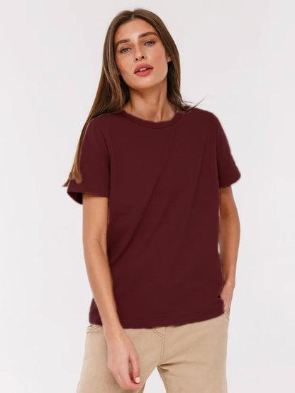 Solid Color Round Neck Loose Short Sleeves Top