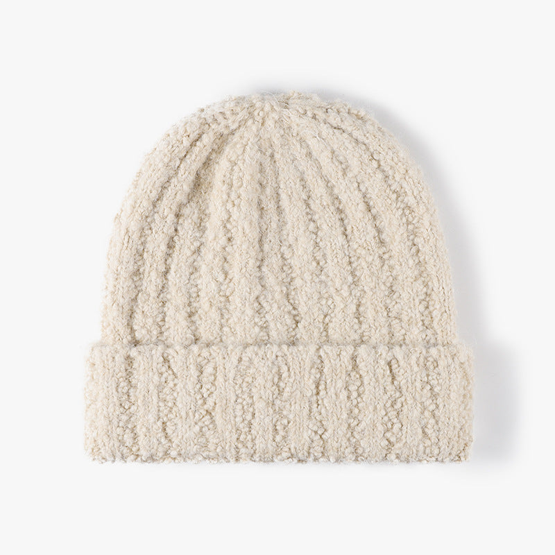Simple Ribbed Knit Hat Padded Beanie