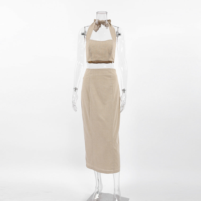 Sleeveless Halter Bandeau Split Skirt Sets