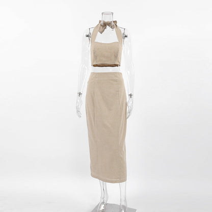 Sleeveless Halter Bandeau Split Skirt Sets