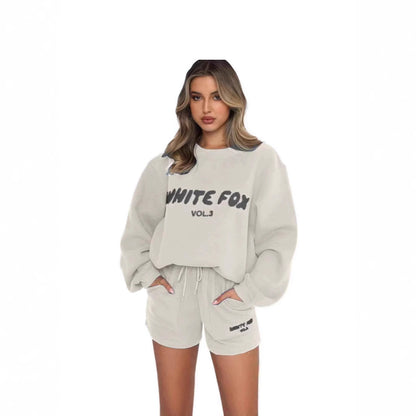 Letter Print Loose Sweatshirt Short Casual Set