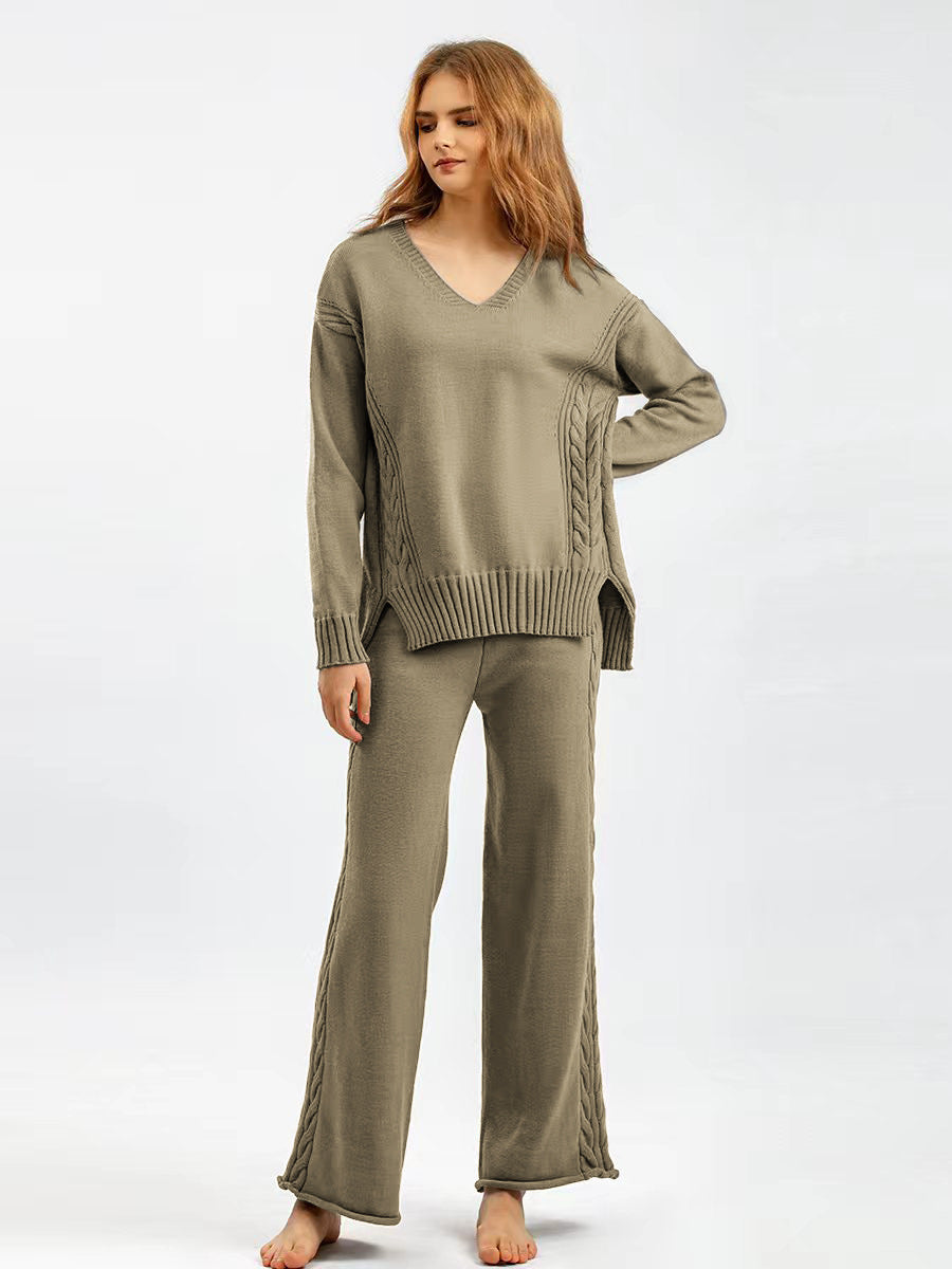2+ V-Neck Side Split Knit Sets
