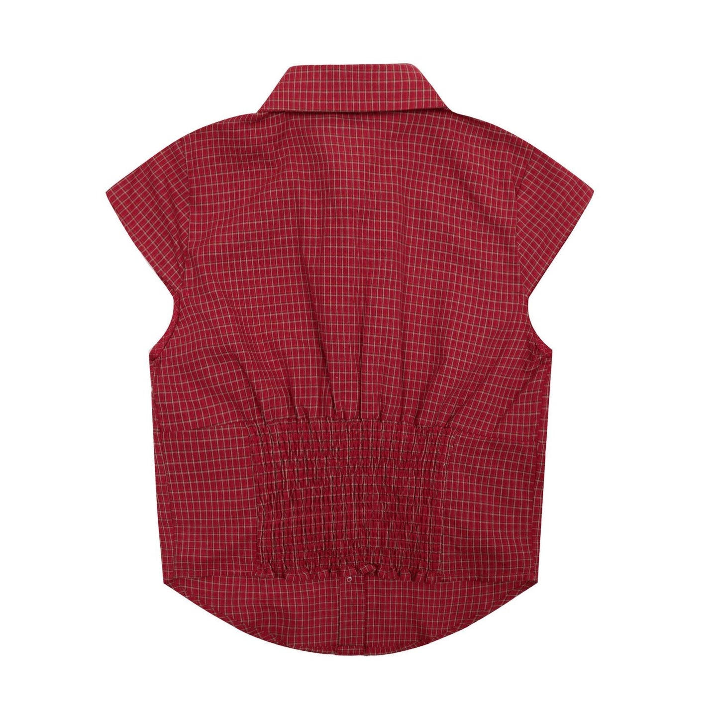 Vintage Lapel Collar Plaid Short Sleeve Top