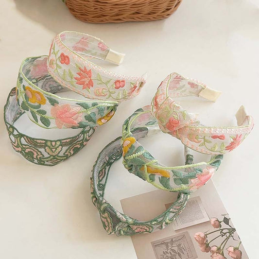 Embroidered Flowers Simple Wide Headbands