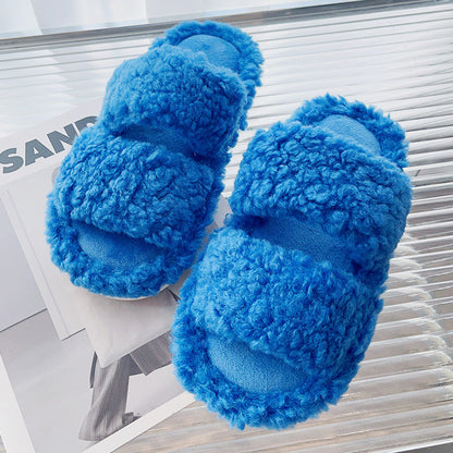 Solid Color Fluffy Fuzzy Two Band Slippers