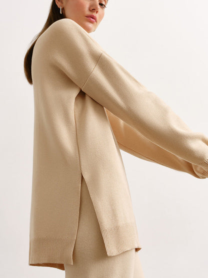 High Collar Side Split Knit Sets