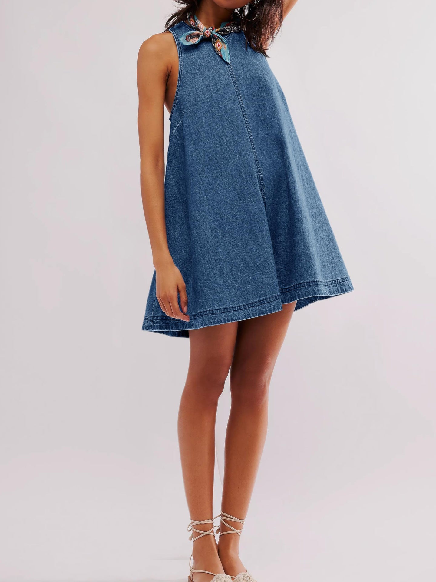 Denim Round Neck Sleeveless Mini Dress
