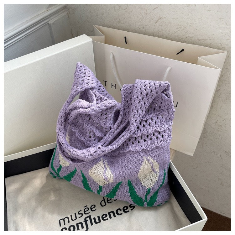 Vintage Flower Jacquard Knit SHoulder Bag