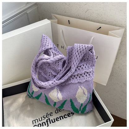 Vintage Flower Jacquard Knit SHoulder Bag