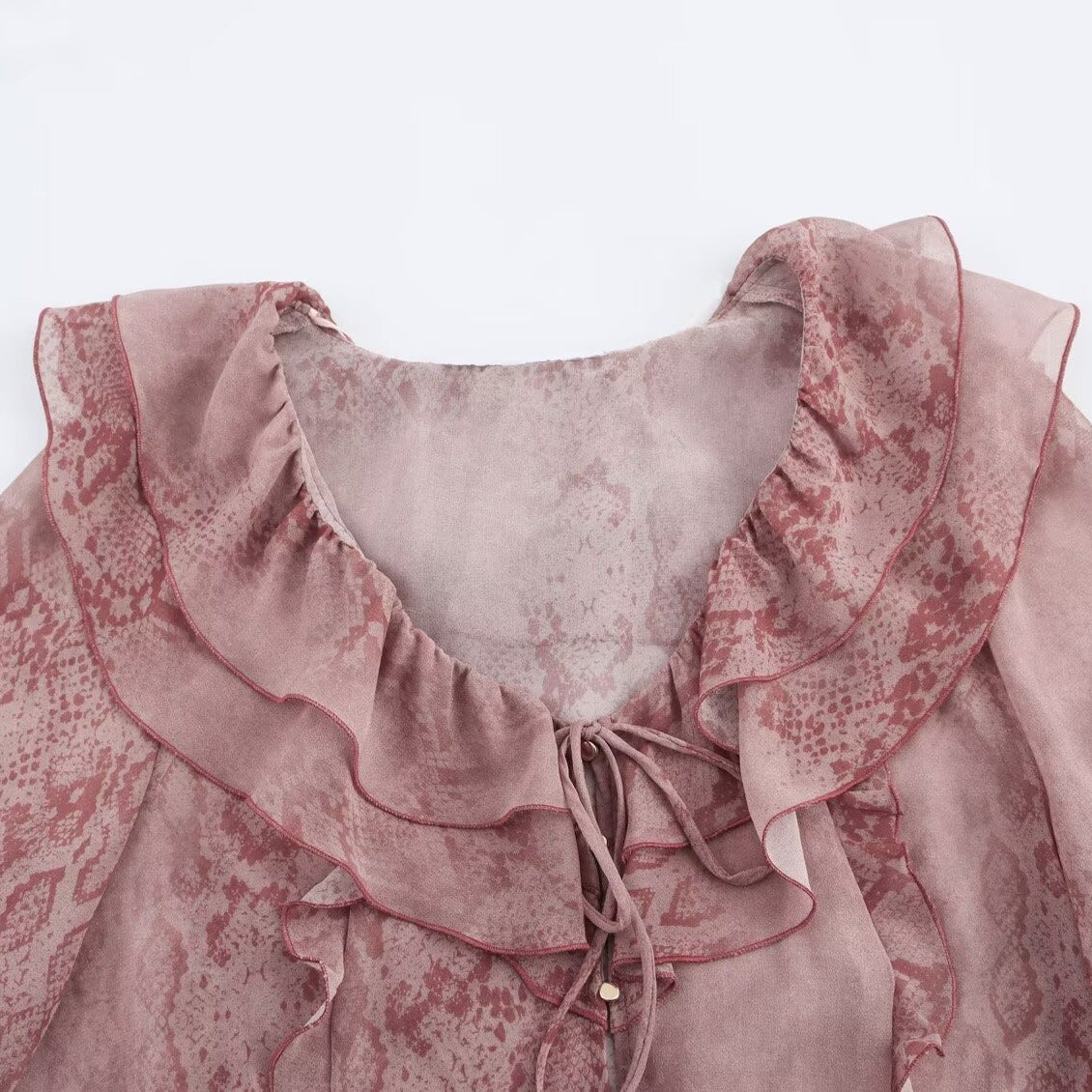 Elegant V-Neck Printed Layered Ruffle Top