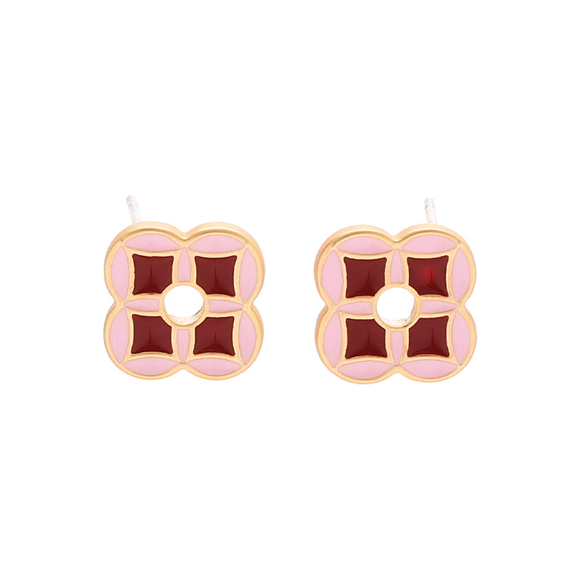 Vintage Geometric Floral Stud Earrings