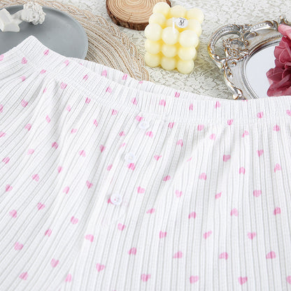 Knit Heart Print Lounge Pajamas Set