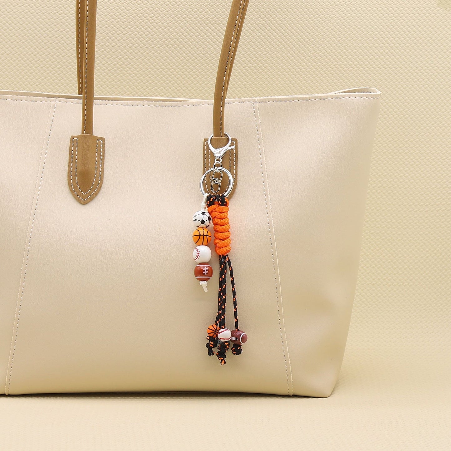 Colorful Sports Ball Beaded Tassel Rope Keychain