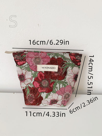 Elegant Color Block Floral Makeup Bag