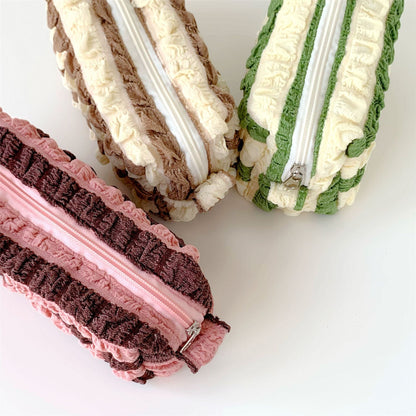 Color Block Striped Pleated Make Up Bag